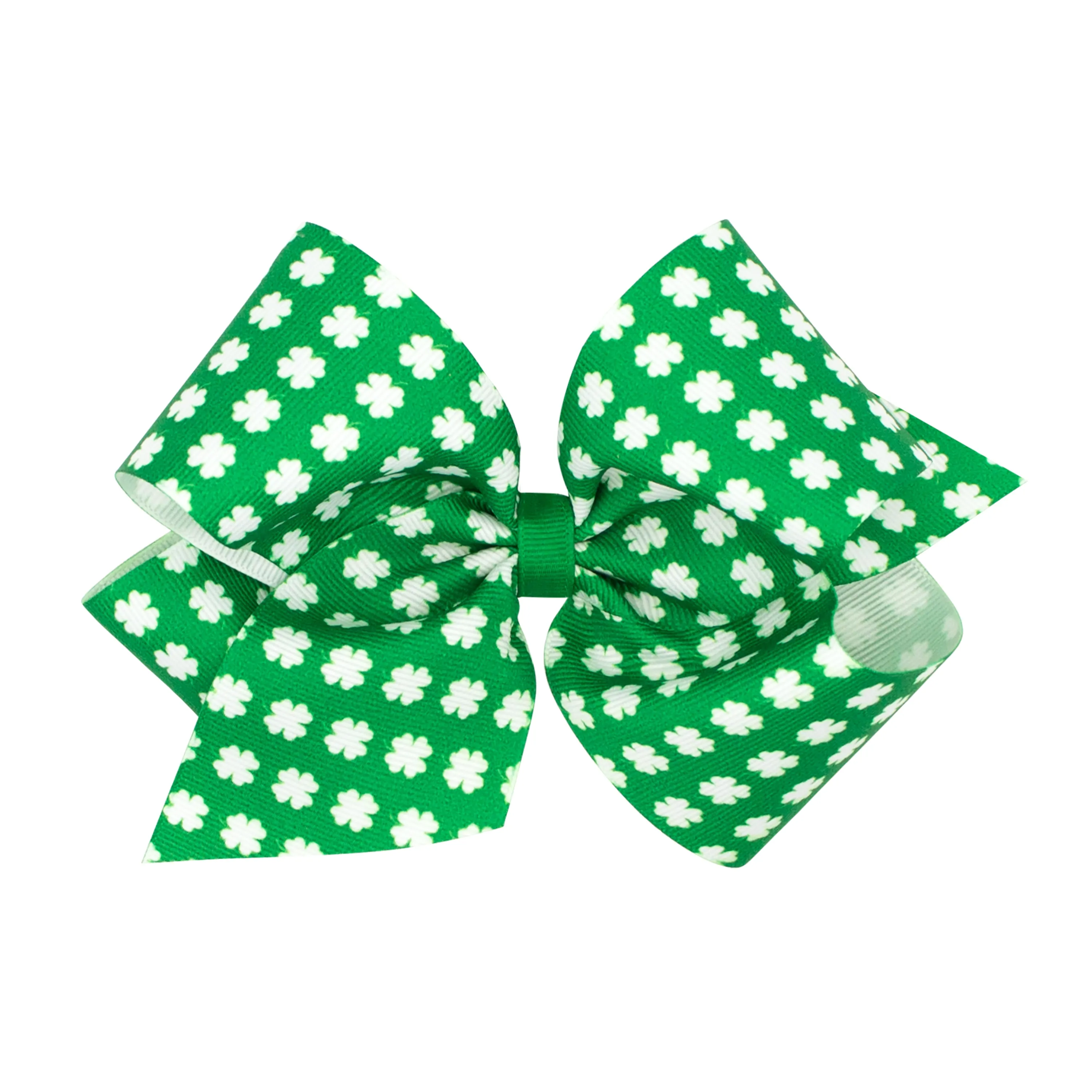 Green with with White Shamrocks Print Hair Bow on Clippie