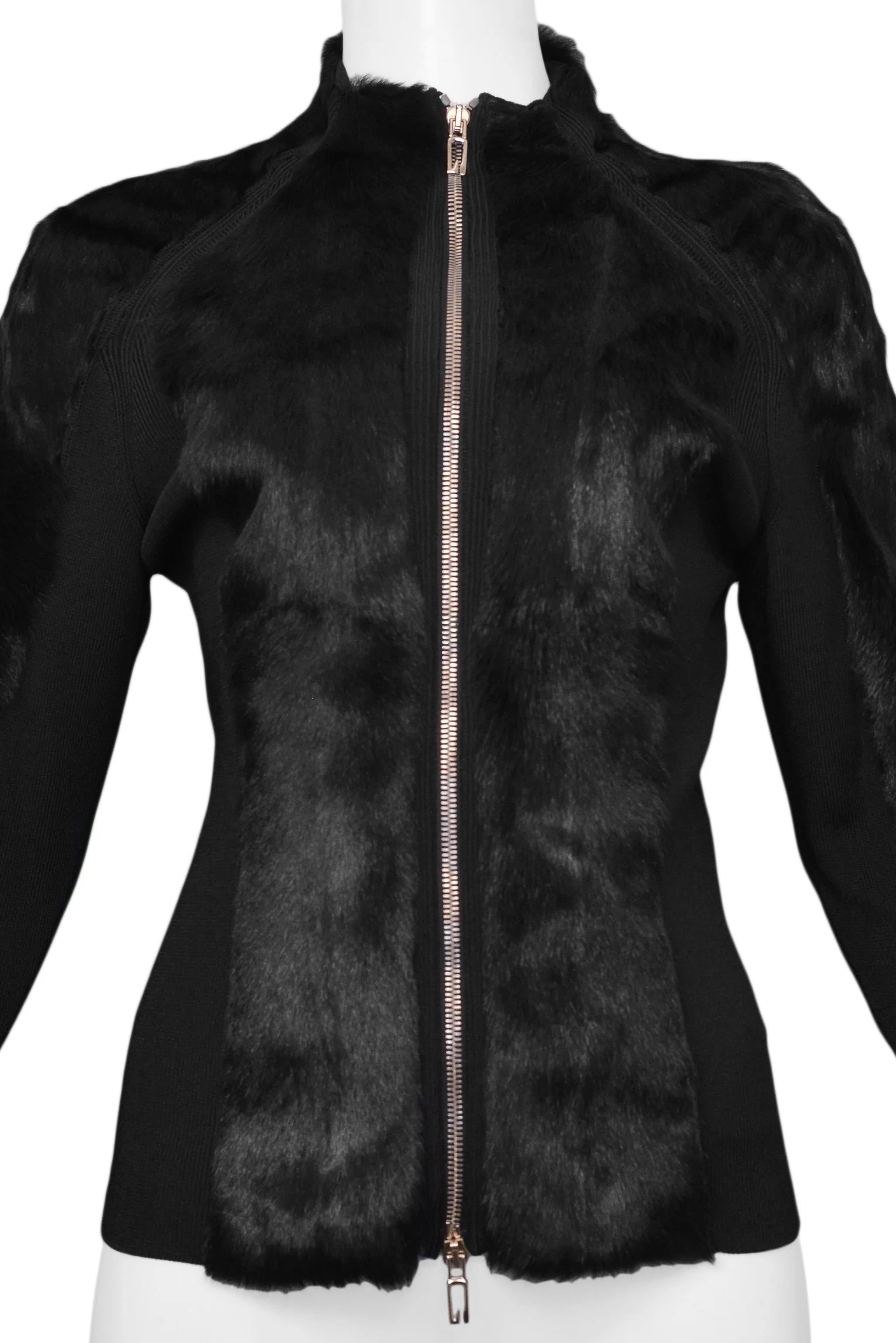 GUCCI BY TOM FORD BLACK FUR & KNIT CARDIGAN