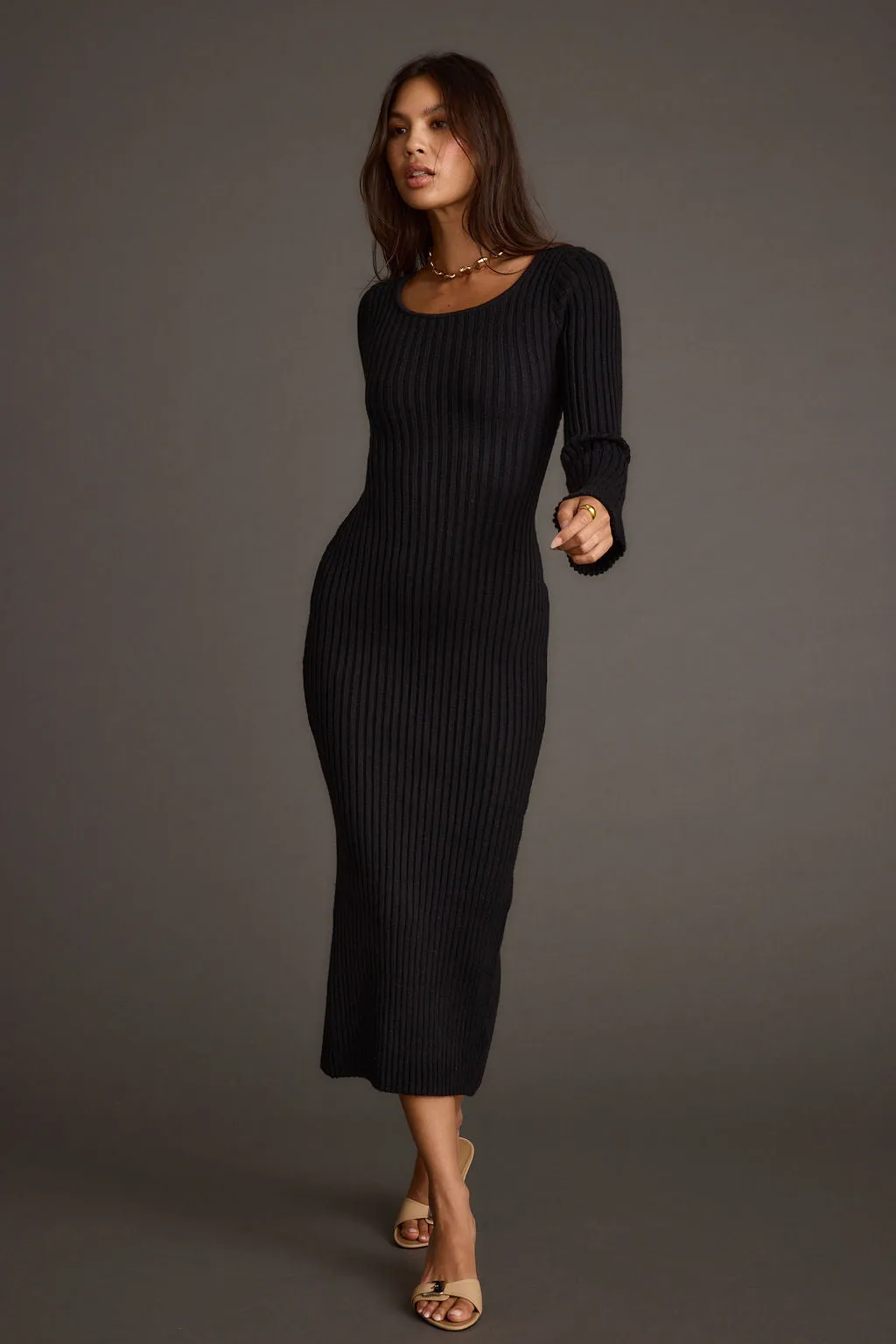 Gwyneth Black Sweater Midi Dress