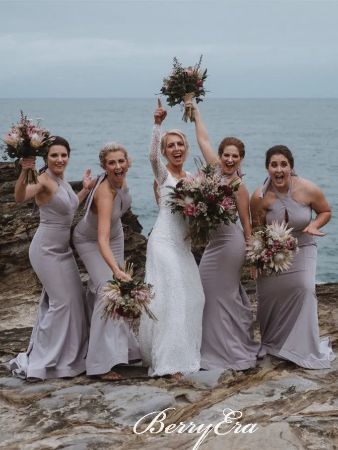 Halter Long Mermaid Grey Bridesmaid Dresses