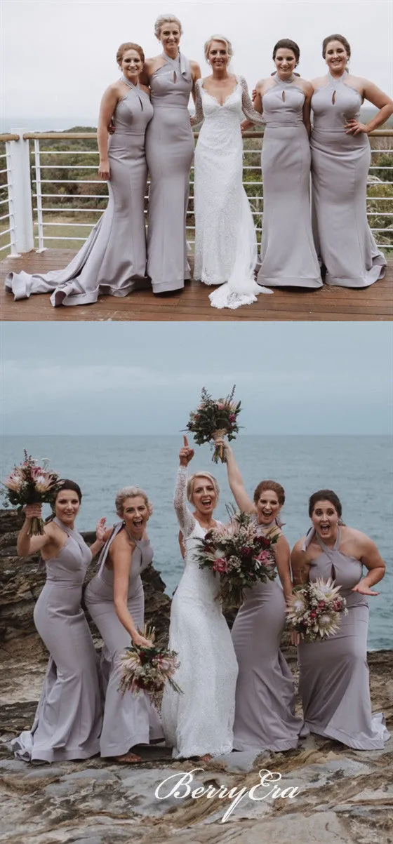 Halter Long Mermaid Grey Bridesmaid Dresses