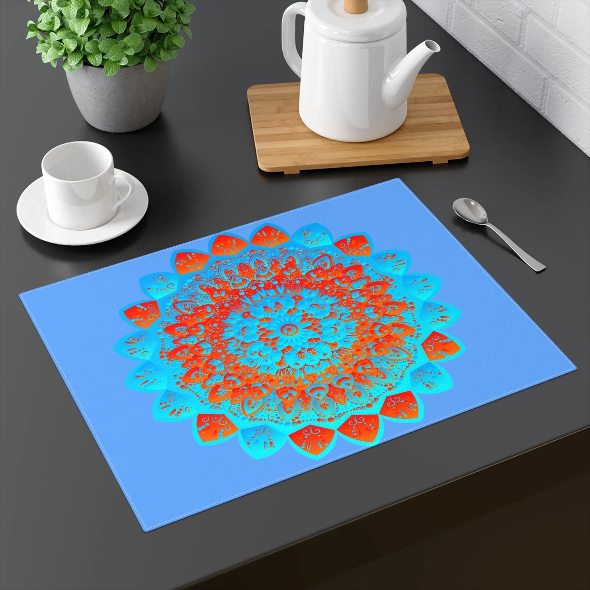 Hand-Drawn Mandala Art Placemat - Blue-Orange, 1pc