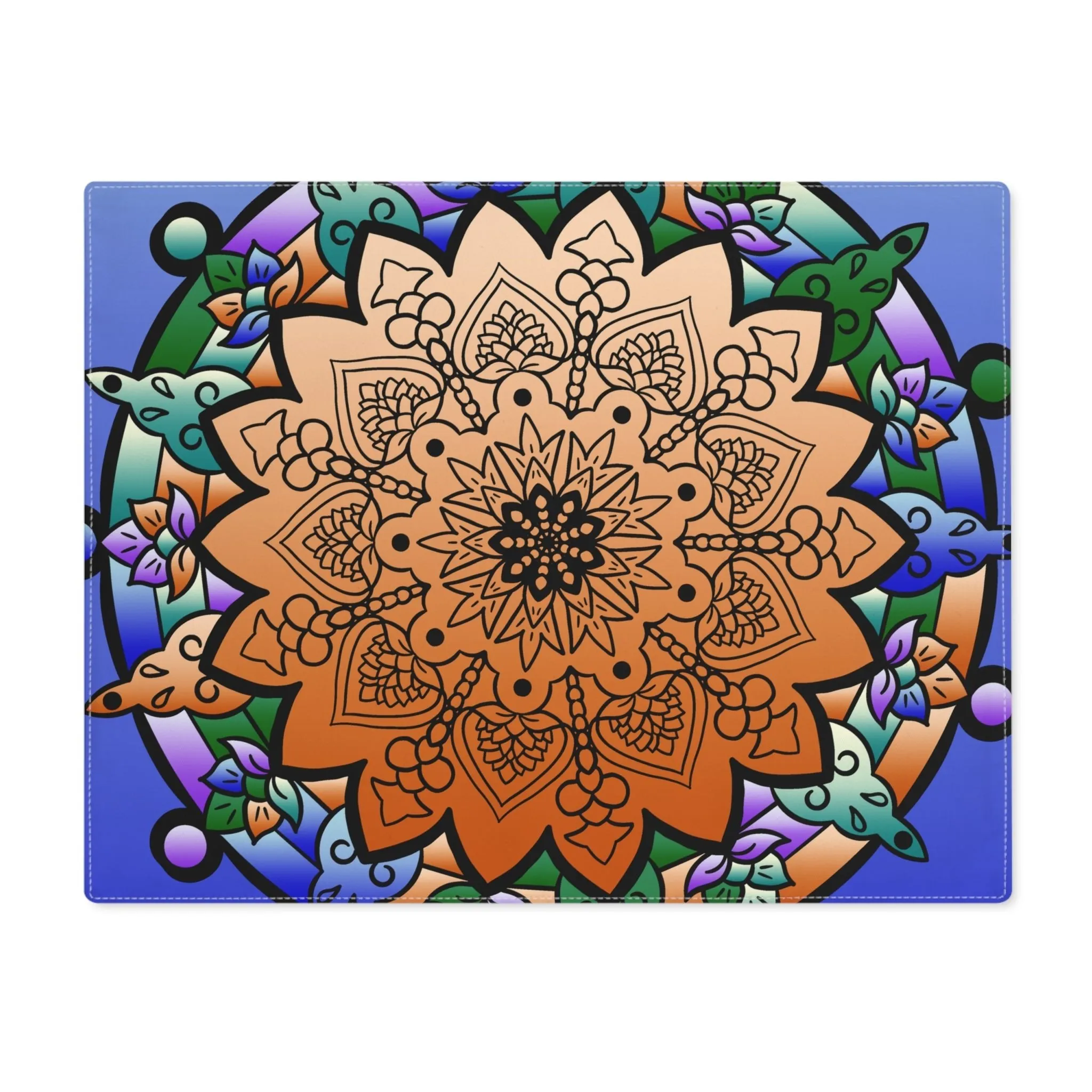 Hand Drawn Mandala Placemat - Blue-Orange, 1pc