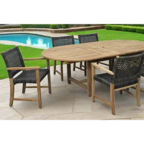 Harbour Teak Outdoor Dining Set (Teak Extendable Oval Table 71-95" with 6 Sanur Woven Armchairs)