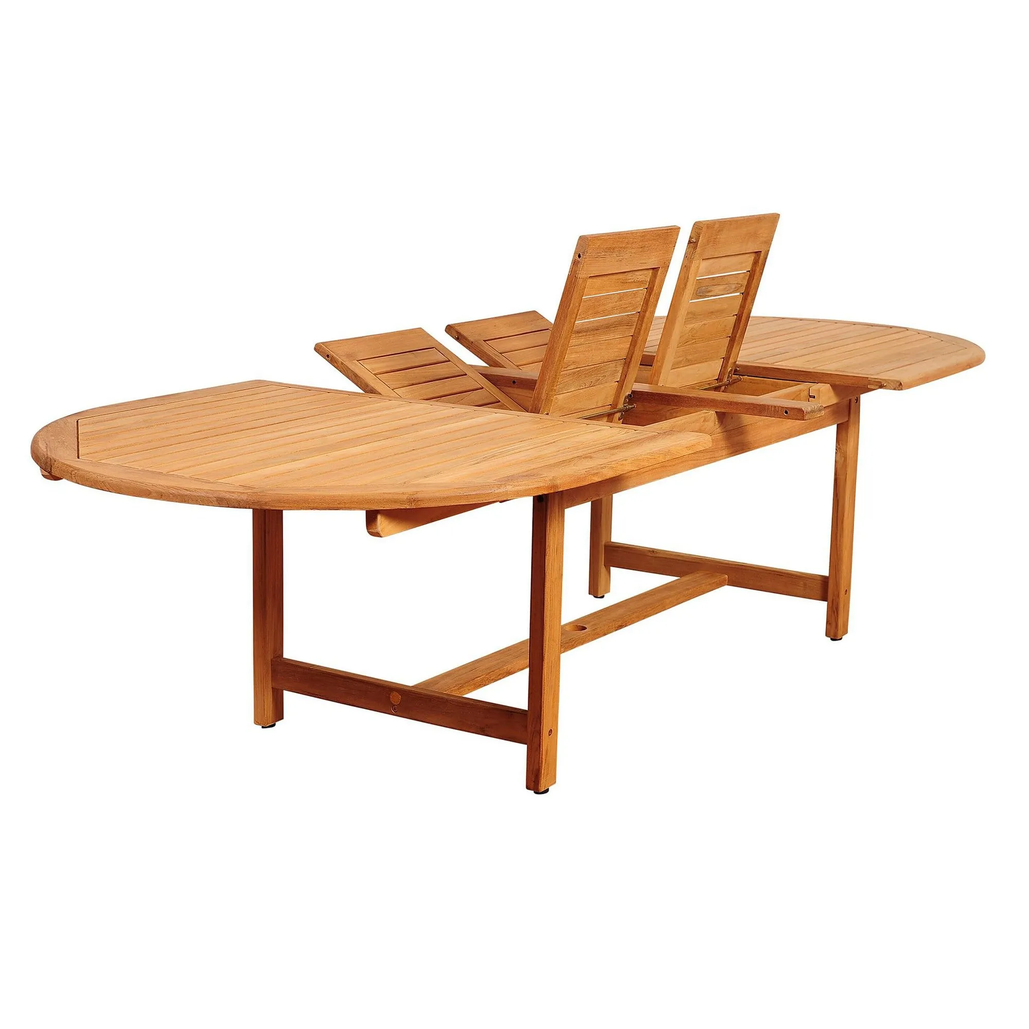 Harbour Teak Outdoor Dining Set (Teak Extendable Oval Table 71-95" with 6 Teak Folding Yacht Armchairs)