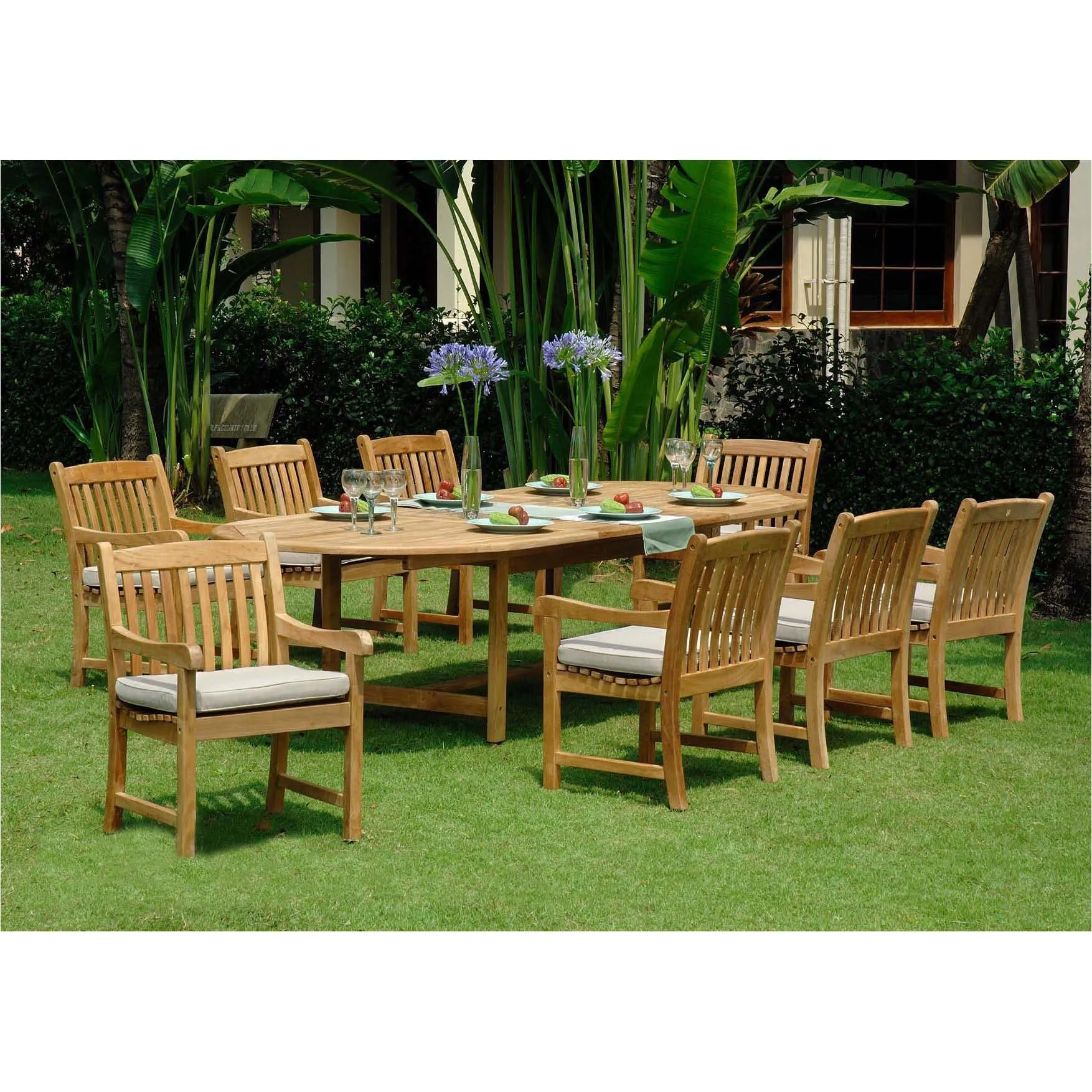 Harbour Teak Outdoor Patio Dining Table (Extendable Oval 71-95" with 2 Self Storing Butterfly Leaves)