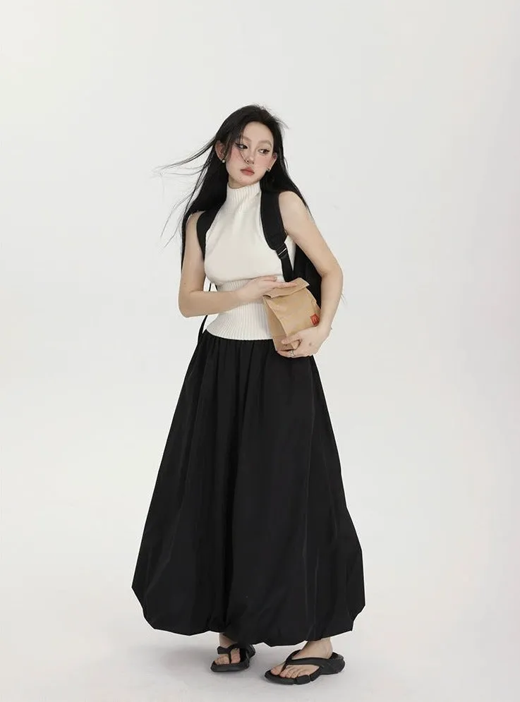 High-Waisted Balloon Maxi Skirt with Pockets