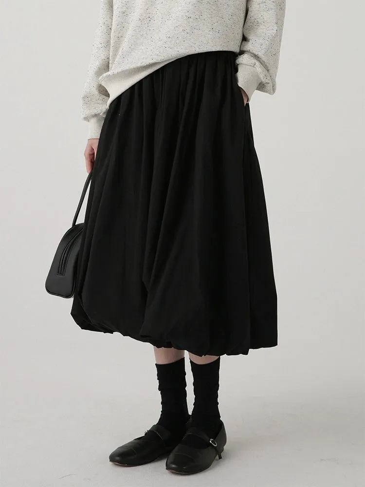 High-Waisted Balloon Midi Skirt with Pockets