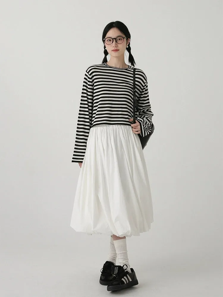 High-Waisted Balloon Midi Skirt with Pockets