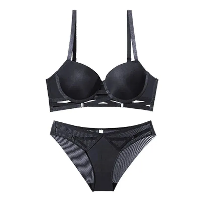 Hollow Out Push-Up Bra Set with Lace Embellishments - Enhance Your Curves