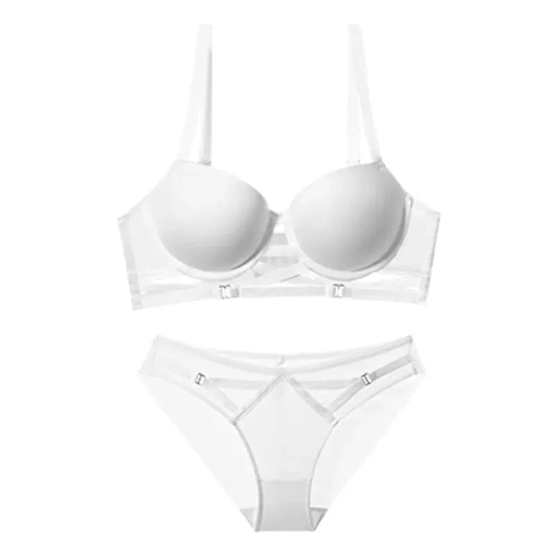 Hollow Out Push-Up Bra Set with Lace Embellishments - Enhance Your Curves