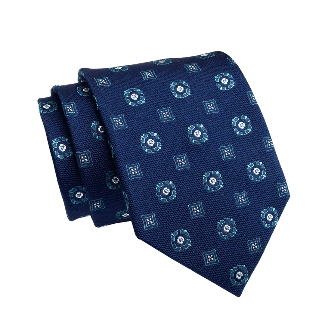 Hunter Foulard Silk Tie, Navy / Turquoise / White