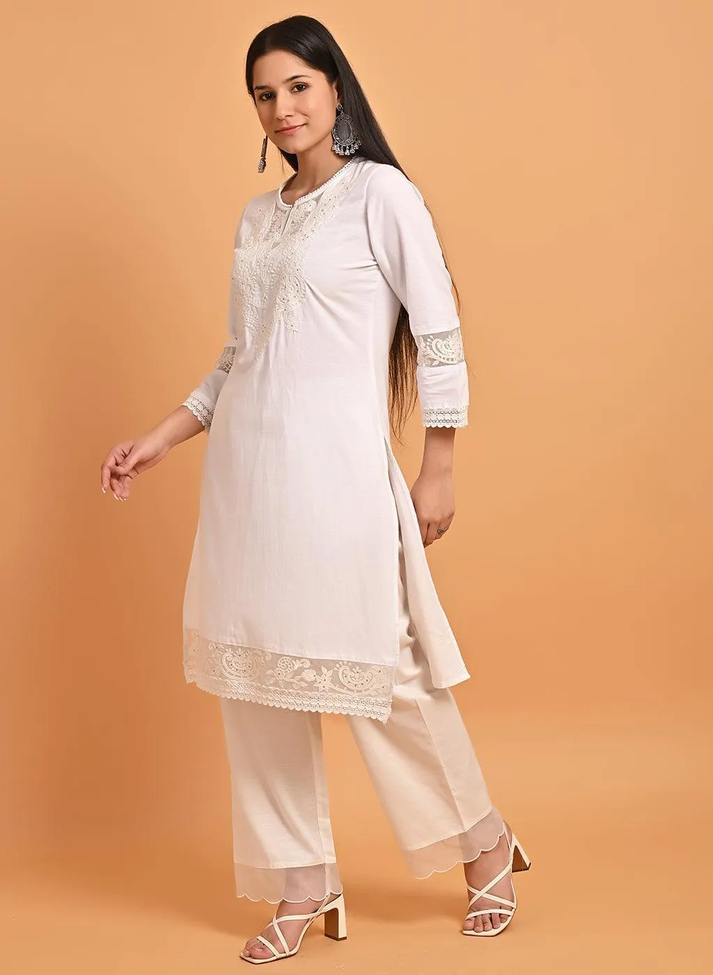 Ivory Kurta Set with Intricate Embroidery