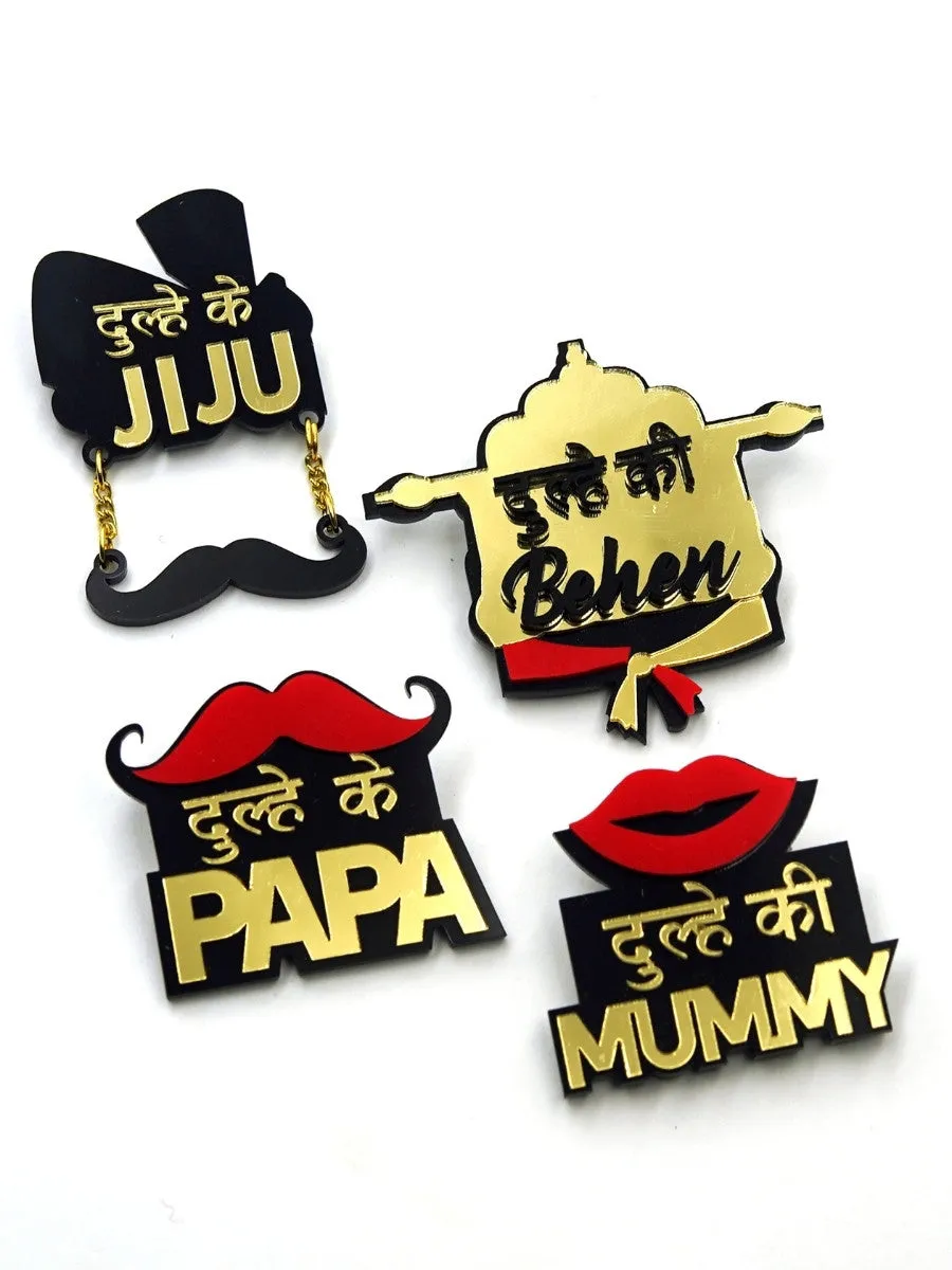 Jiju   Behen   Mummy   Papa Brooch Set of 4