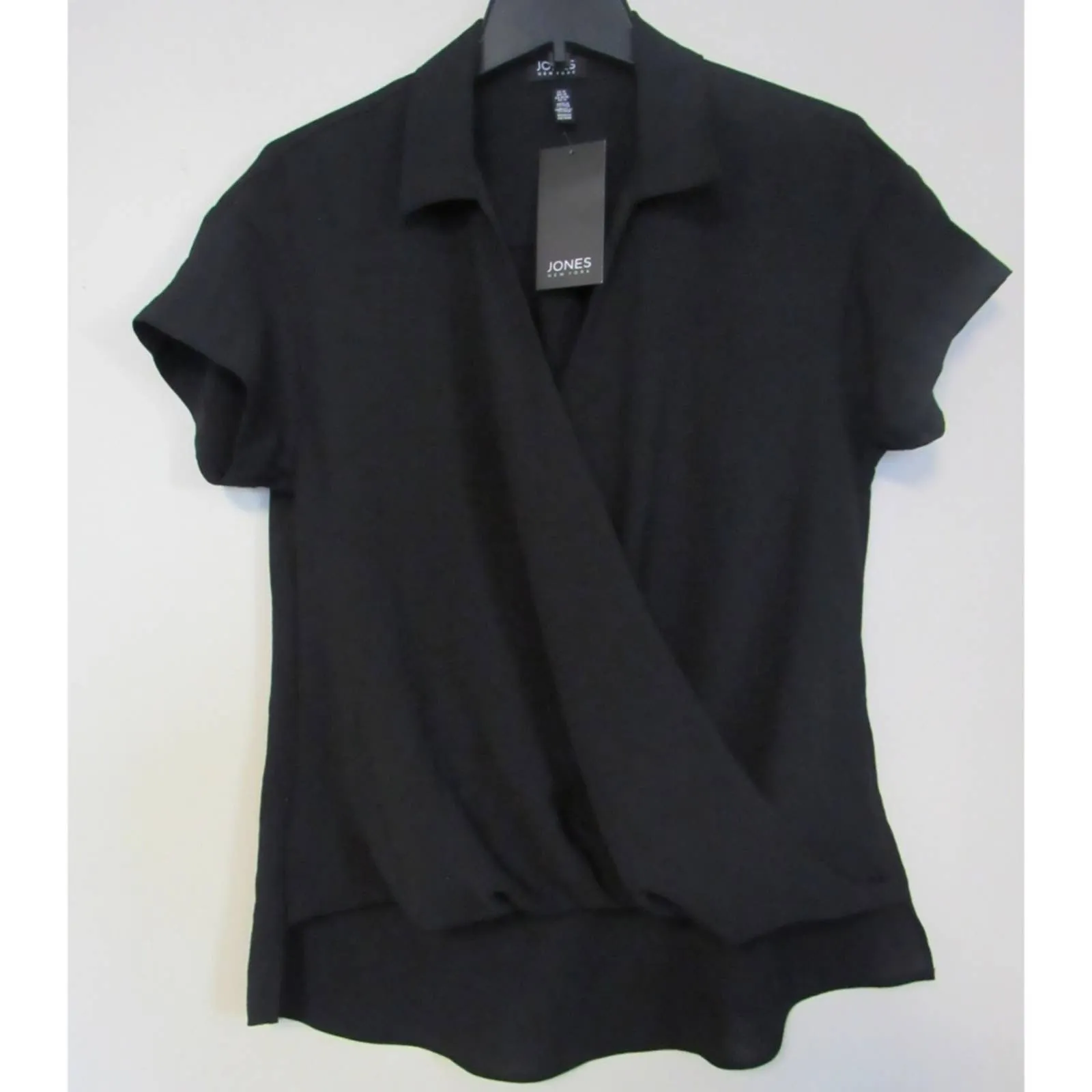 Jones New York Open Wrap Front Blouse Top Medium Black