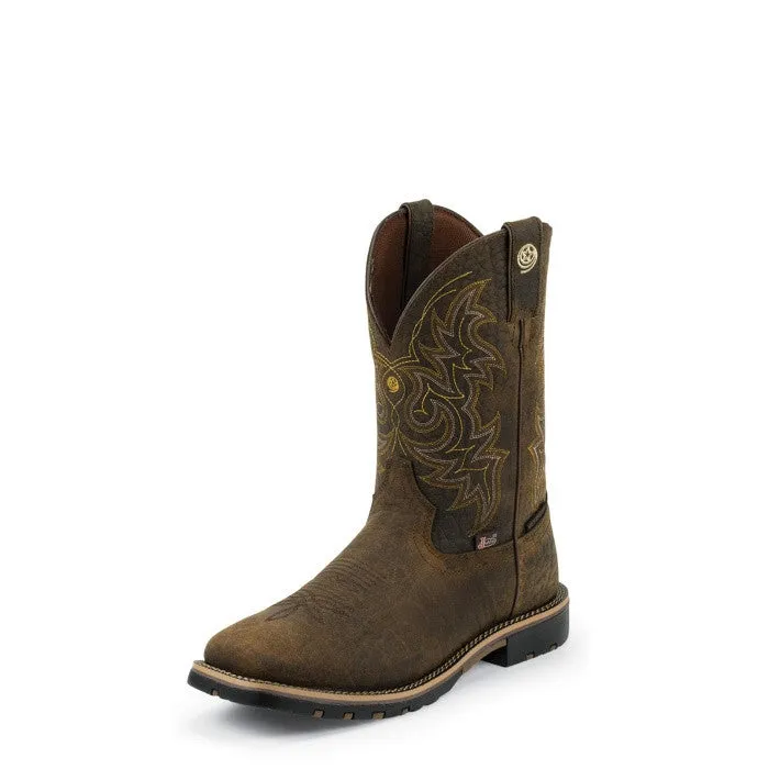 Justin Men's (GR9050) George Strait Weathered Bark Waterproof Square Toe Western Work Boots