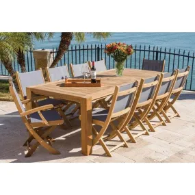 Katana Teak 7pc Outdoor Dining Set (Teak 86" Rectangular Table with 6 Teak Folding Yacht Armchairs)