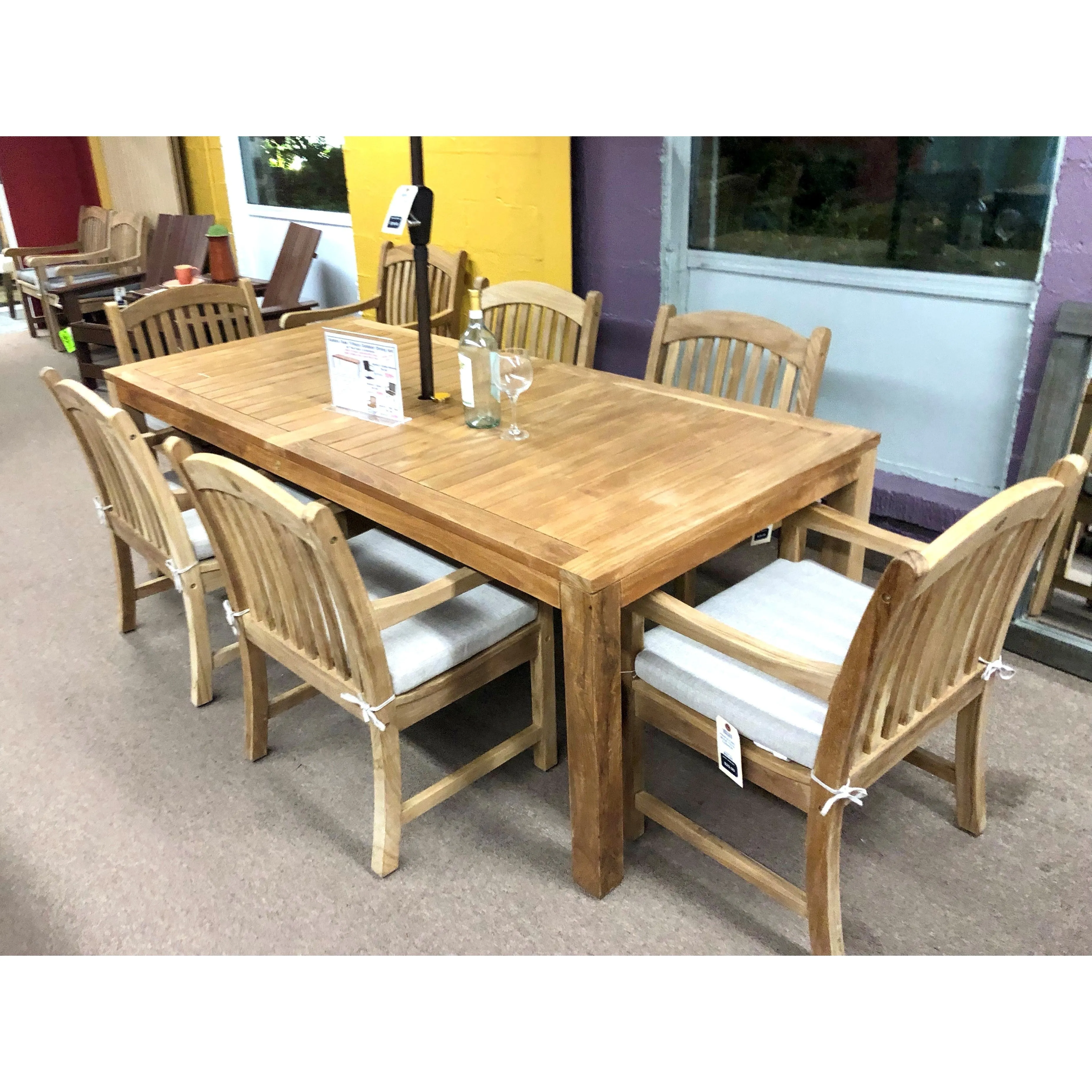 Katana Teak 7pc Outdoor Dining Set (Teak 86" Rectangular Table with 6 Woven Sanur Armchairs)