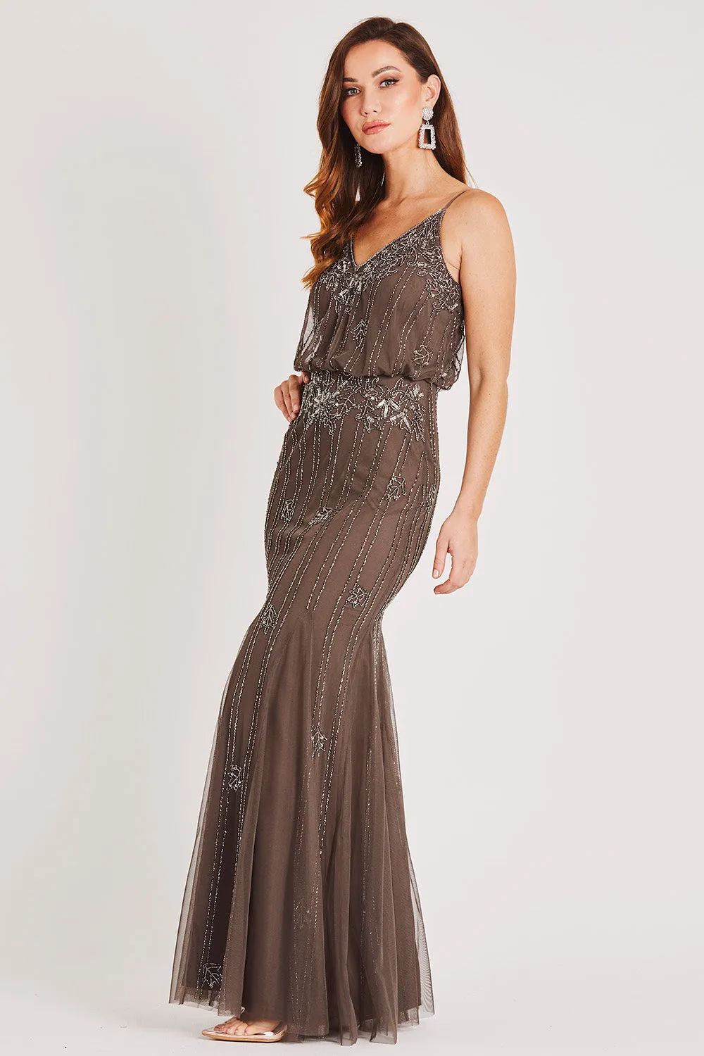 Keeva Stone Grey Bridesmaid Maxi Dress