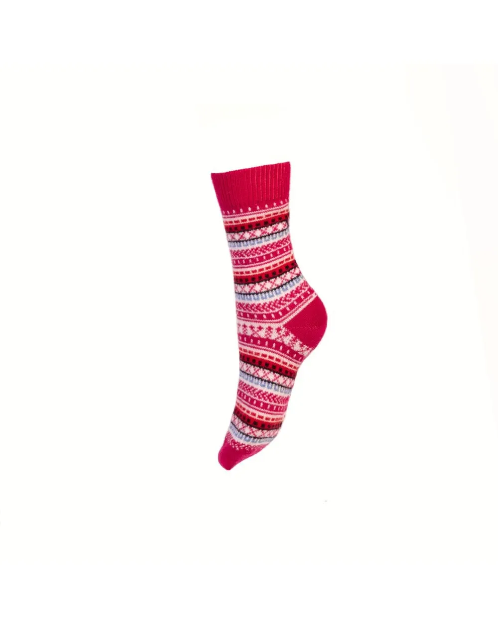 Ladies Fair Isle Short Socks - Fushia