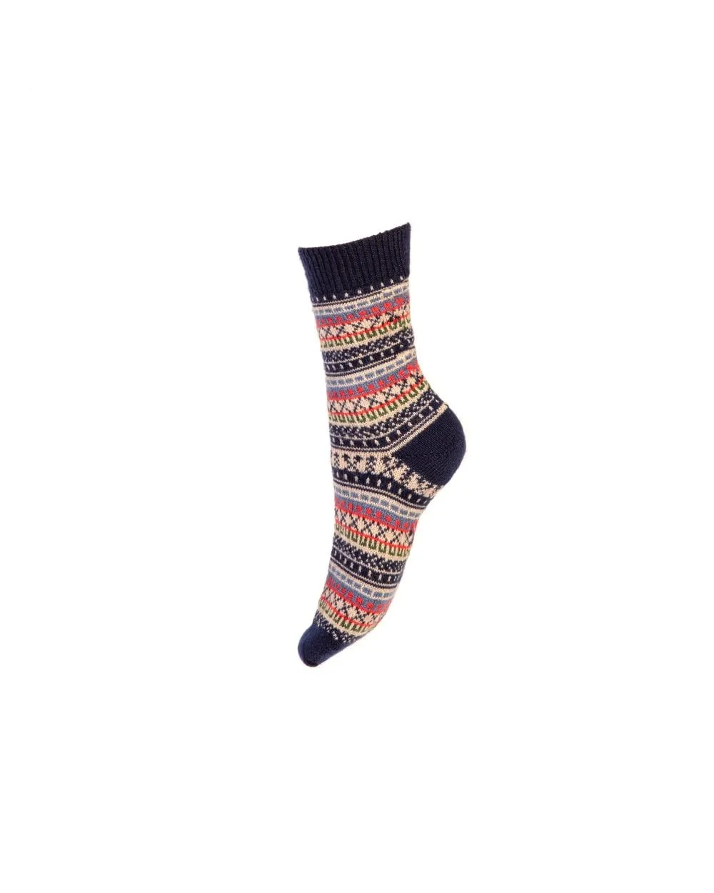 Ladies Fair Isle Short Socks - Navy