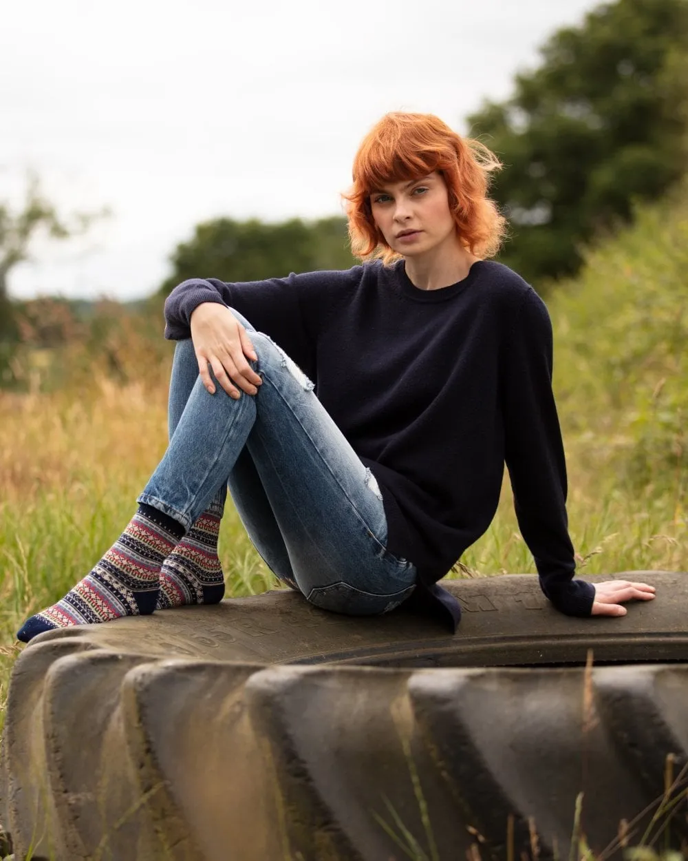 Ladies Fair Isle Short Socks - Navy