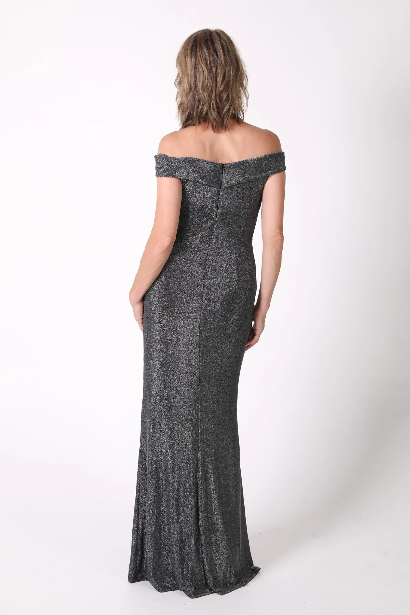 Lawrence Off Shoulder Maxi Dress - Shimmer Grey