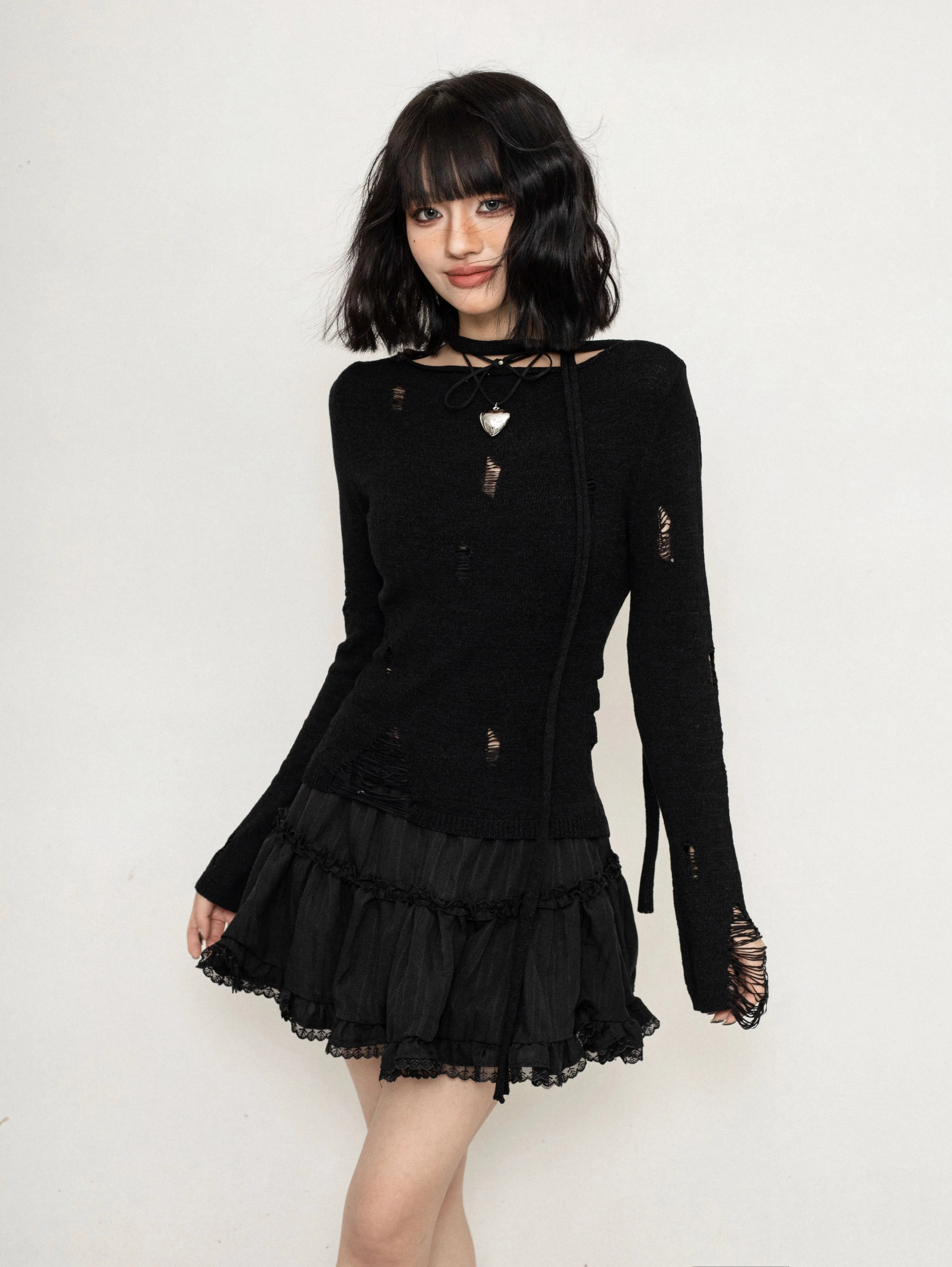 Layered Ruffle Mini Skirt with Lace Trim