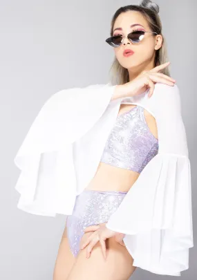 Levitate White Mesh Bell Sleeve Shrug