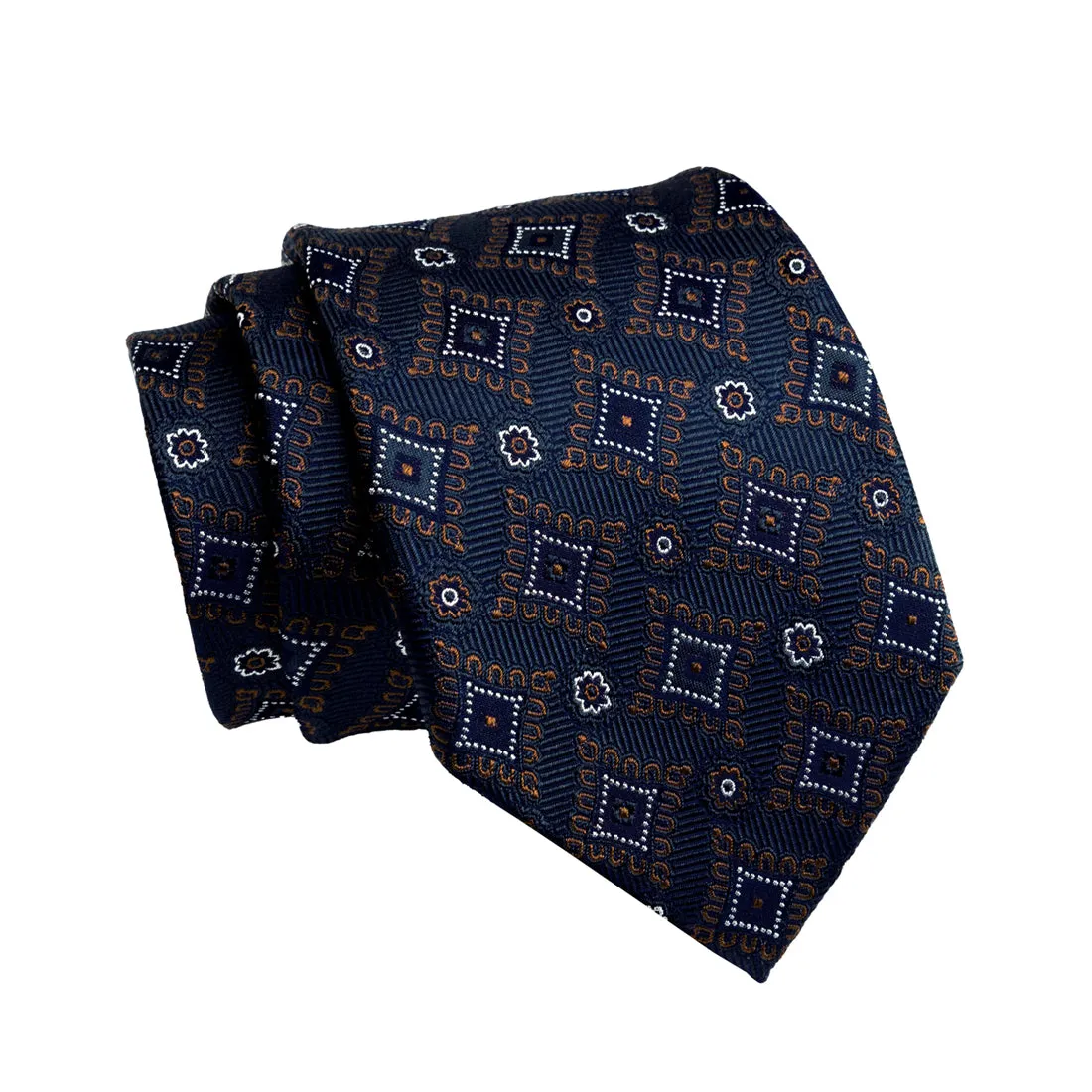 Lexington Foulard Silk Tie, Navy / Brown / White