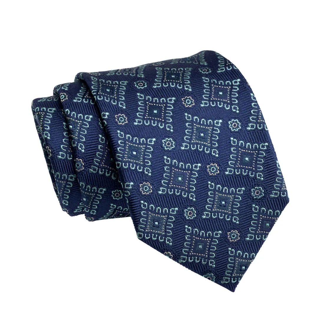 Lexington Foulard Silk Tie, Navy / Turquoise / White