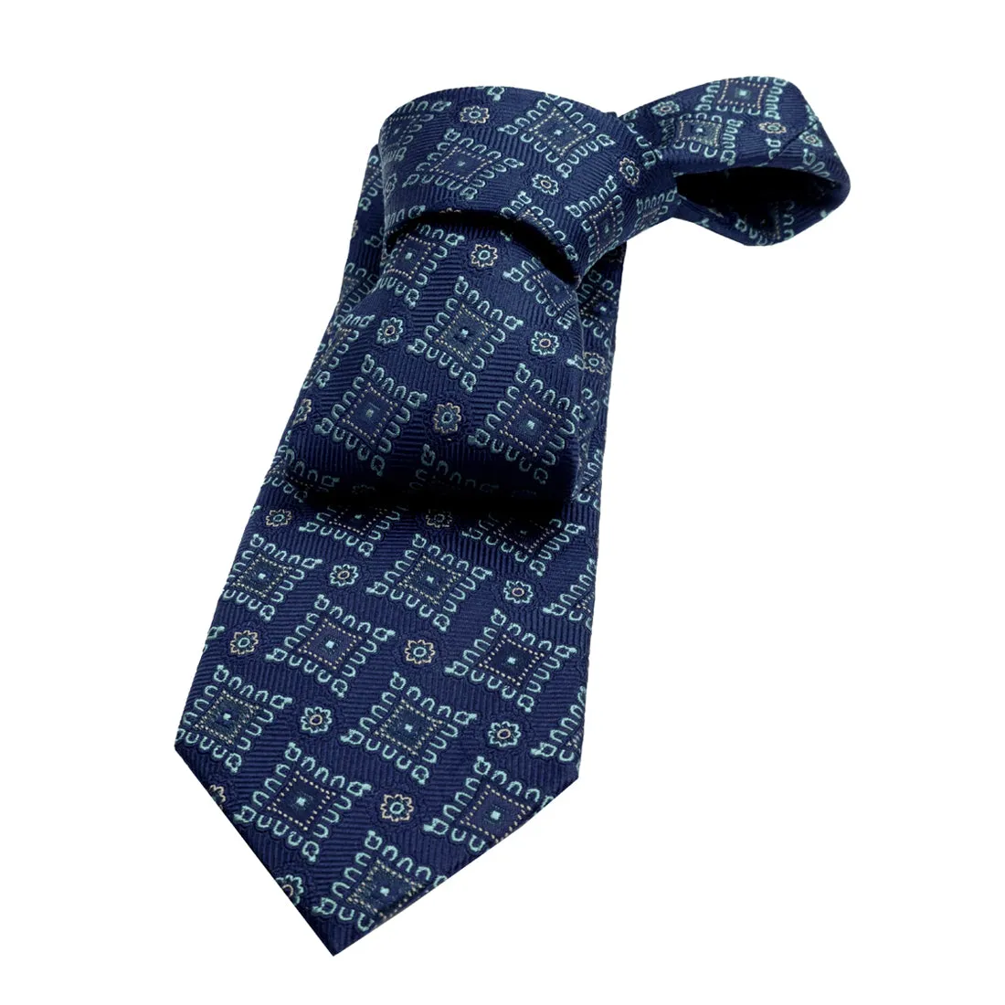 Lexington Foulard Silk Tie, Navy / Turquoise / White