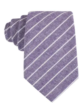 Linen Tie - Pinstripe - Purple with White