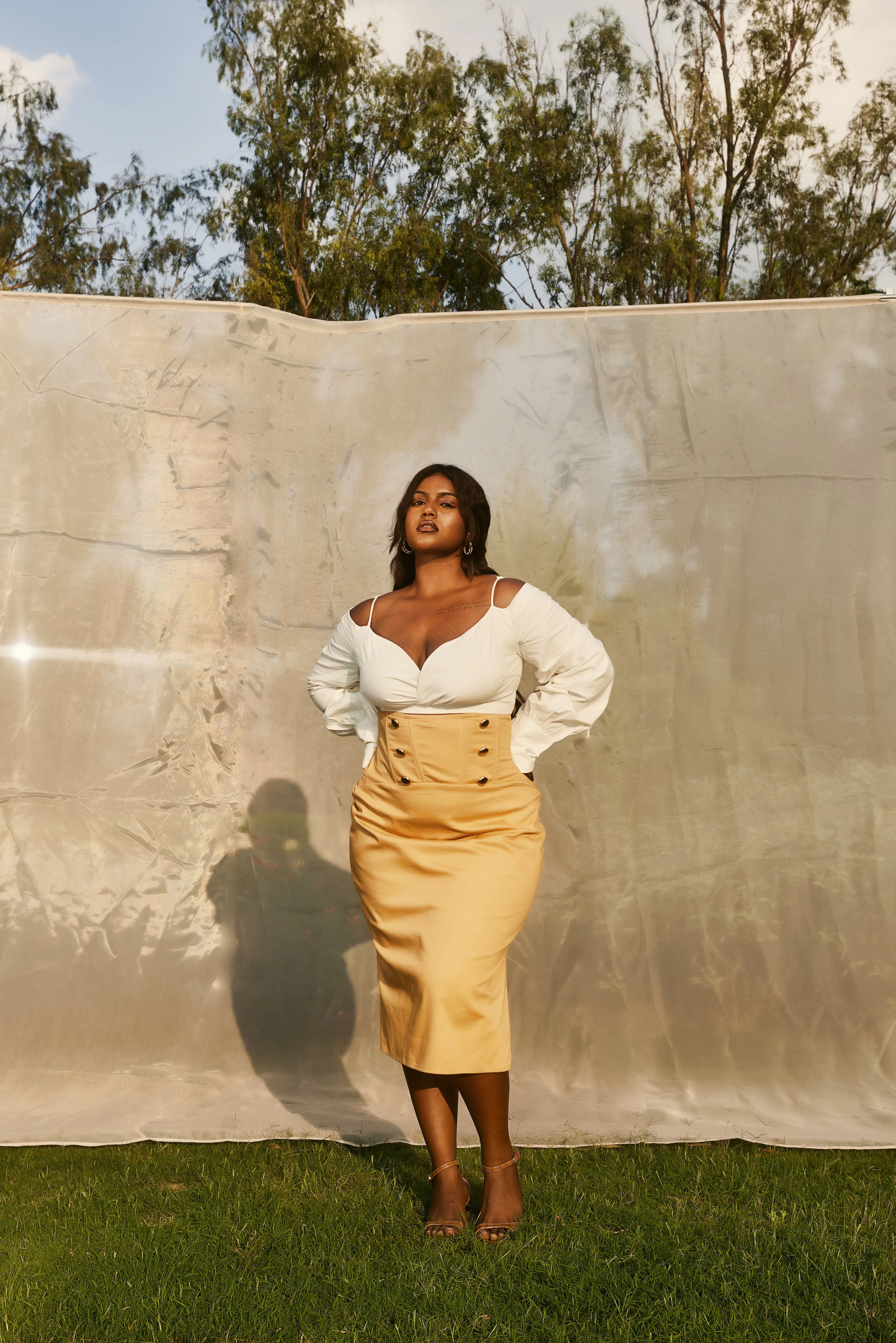 Lois White and Tan Corset Skirt and Shirt Set