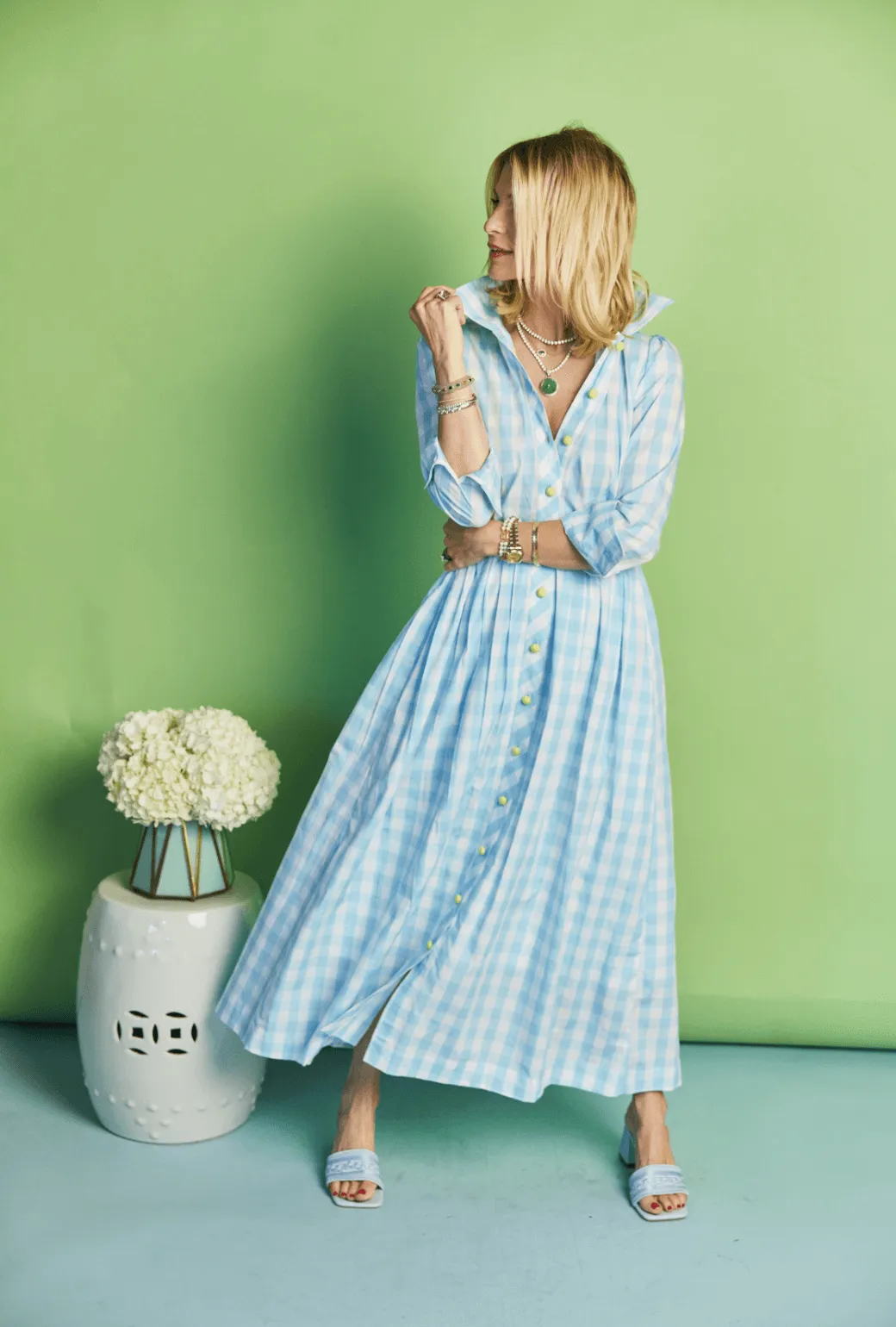 Long Sleeve Shirtdress - Aqua Gingham