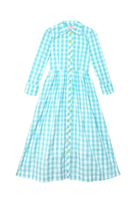 Long Sleeve Shirtdress - Aqua Gingham