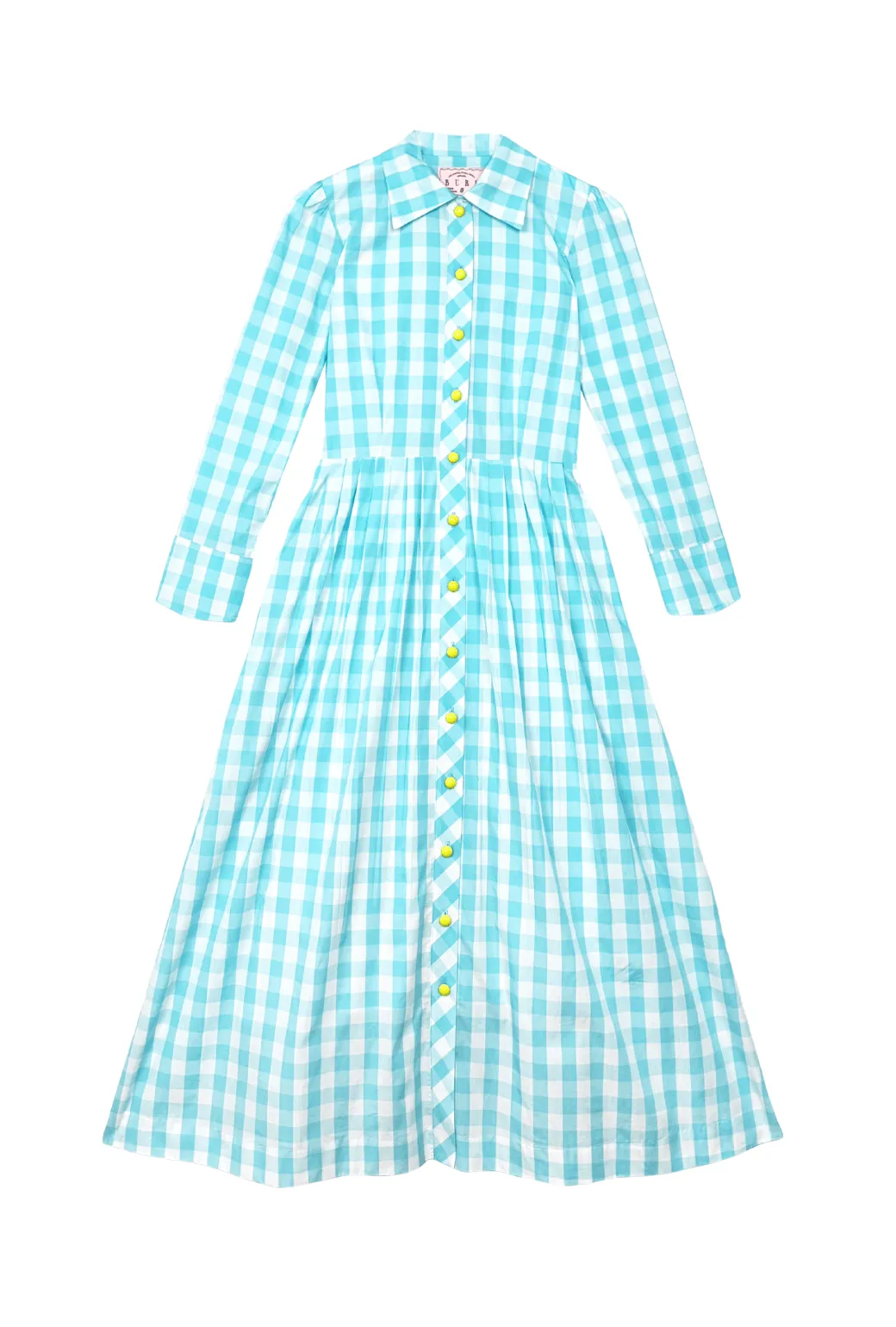 Long Sleeve Shirtdress - Aqua Gingham