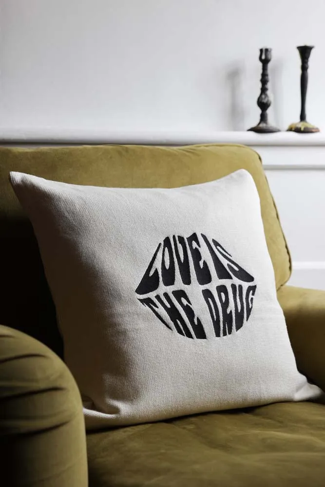 Love Is The Drug Knitted Lips Cushion