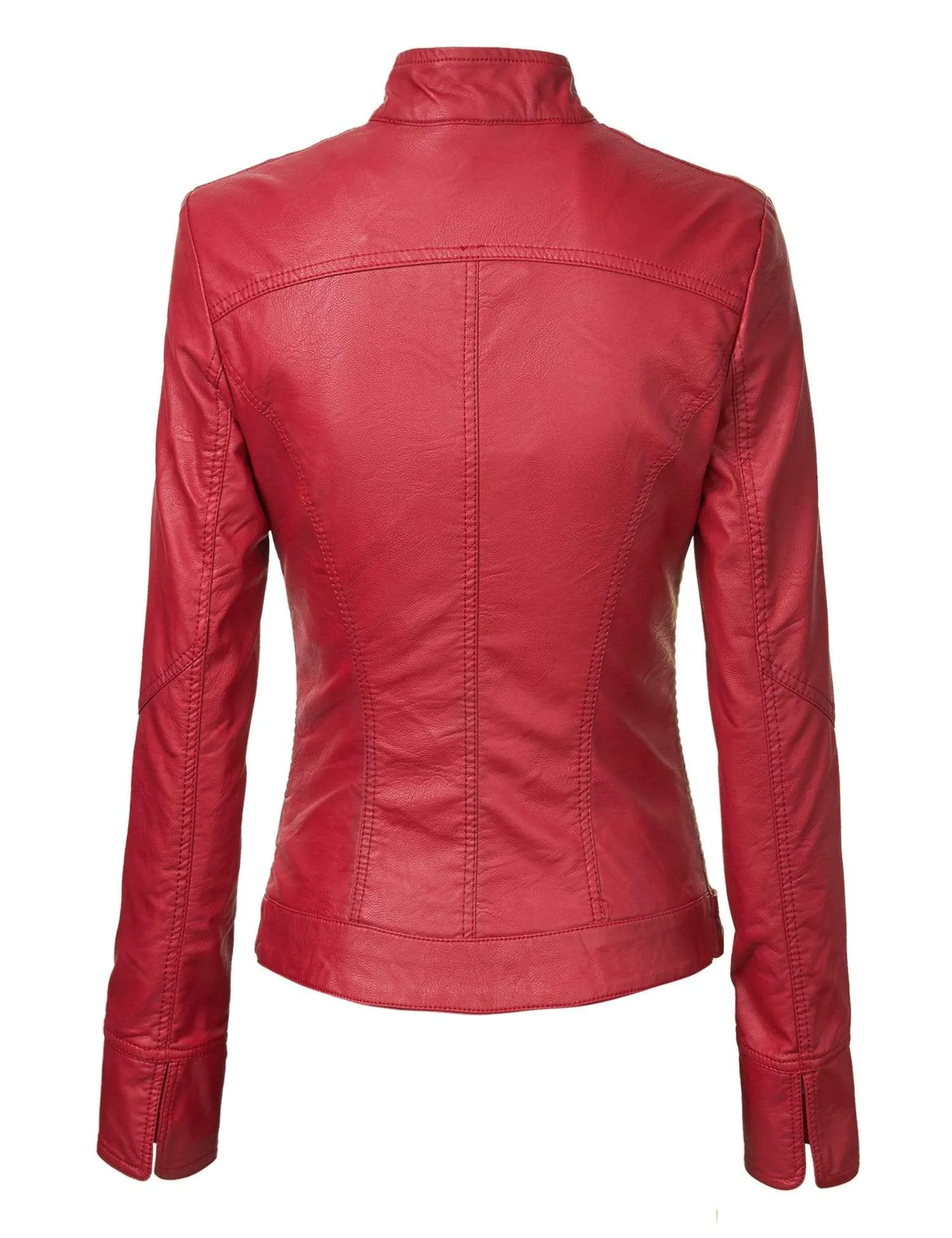 Made By Johnny MBJ Womens Faux Leather Zip Up Moto Biker Jacket with Stitching Detail