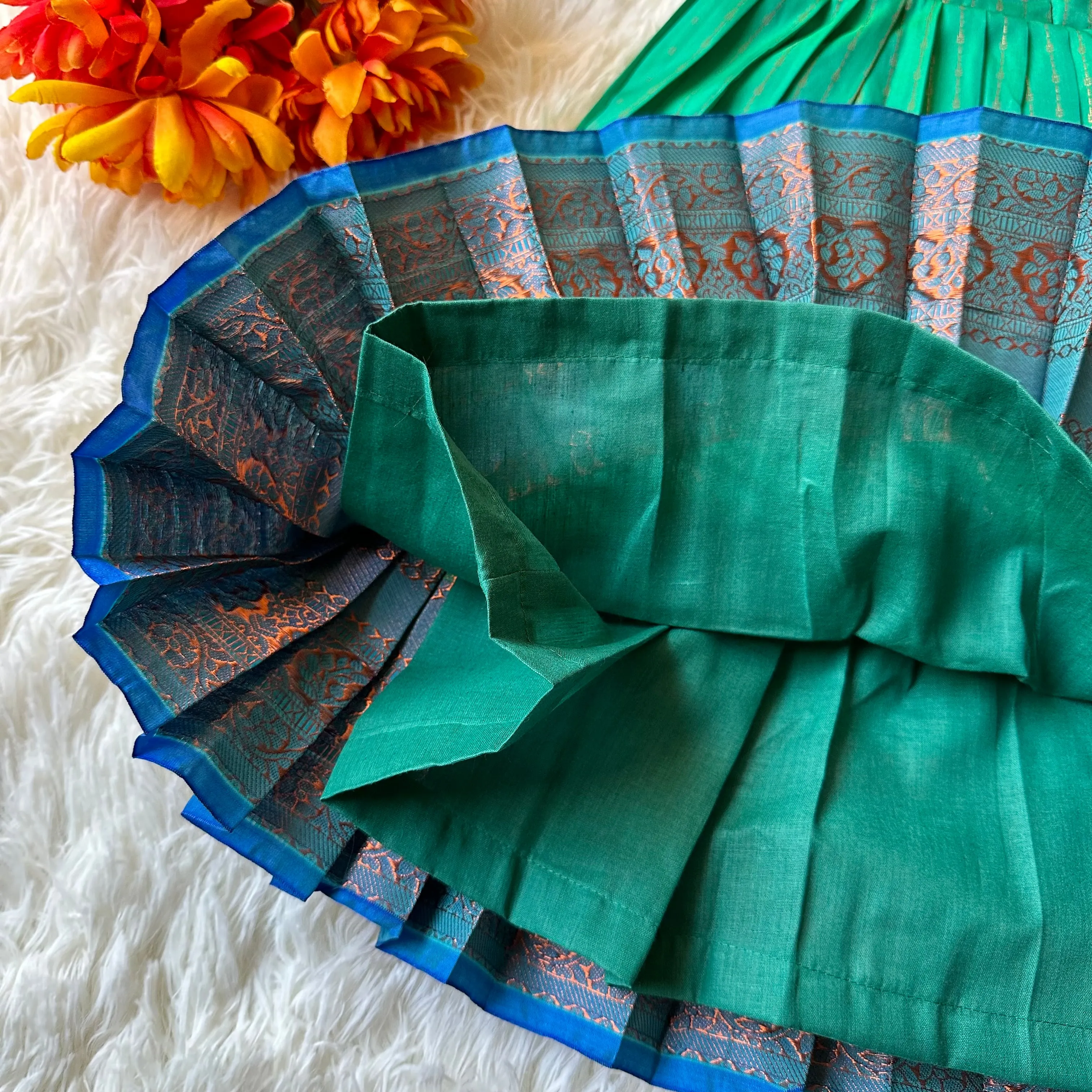 Majestic Waves: Sea Green and Royal Blue Frock with Puff Sleeves