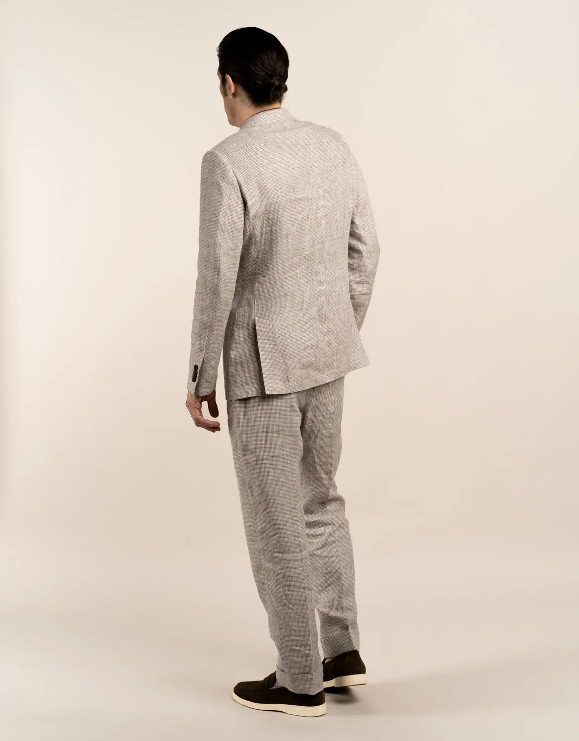 Malta Beige Houndstooth Linen Suit