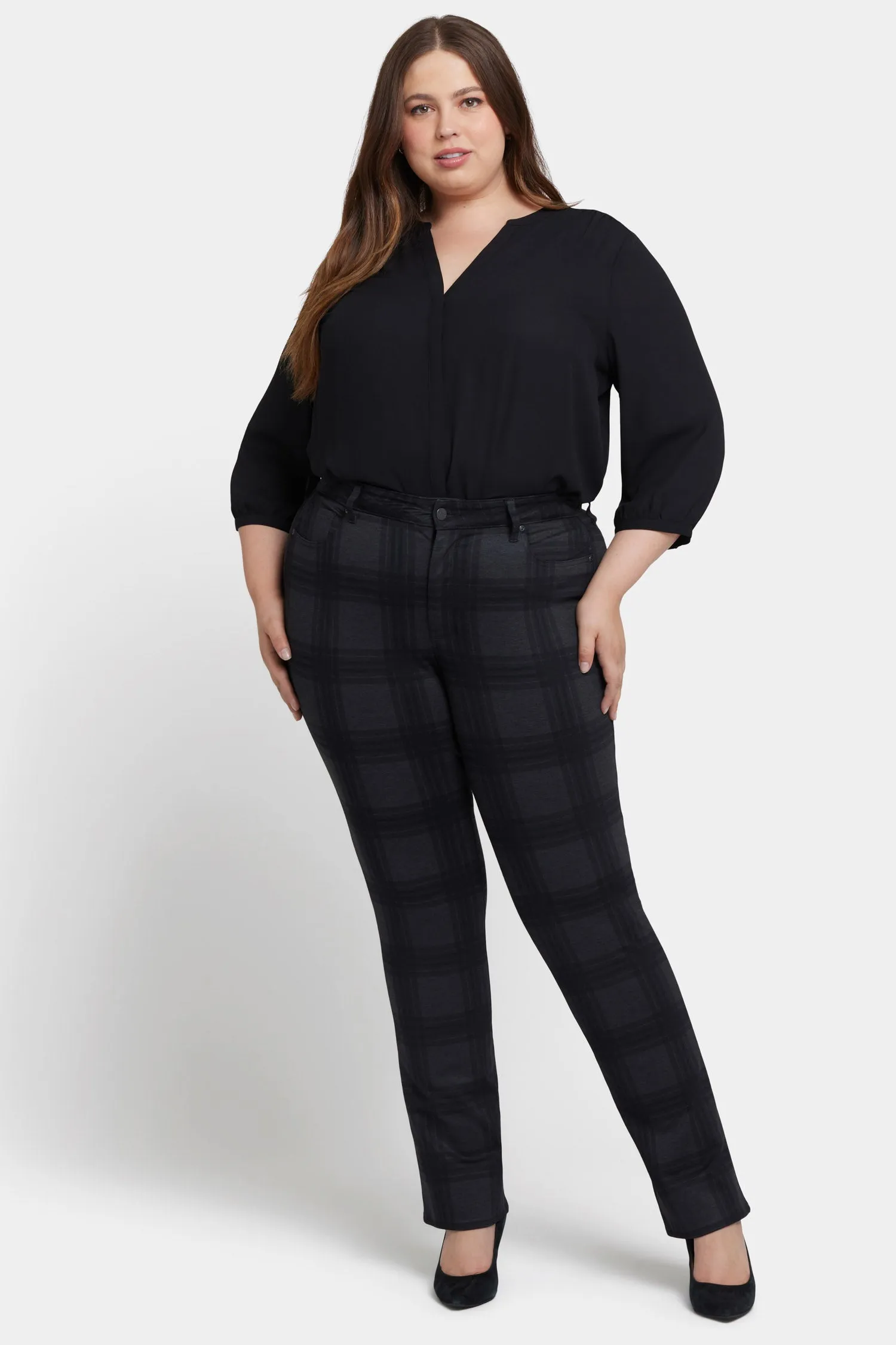 Marilyn Straight Pants In Plus Size - Piedmont Plaid