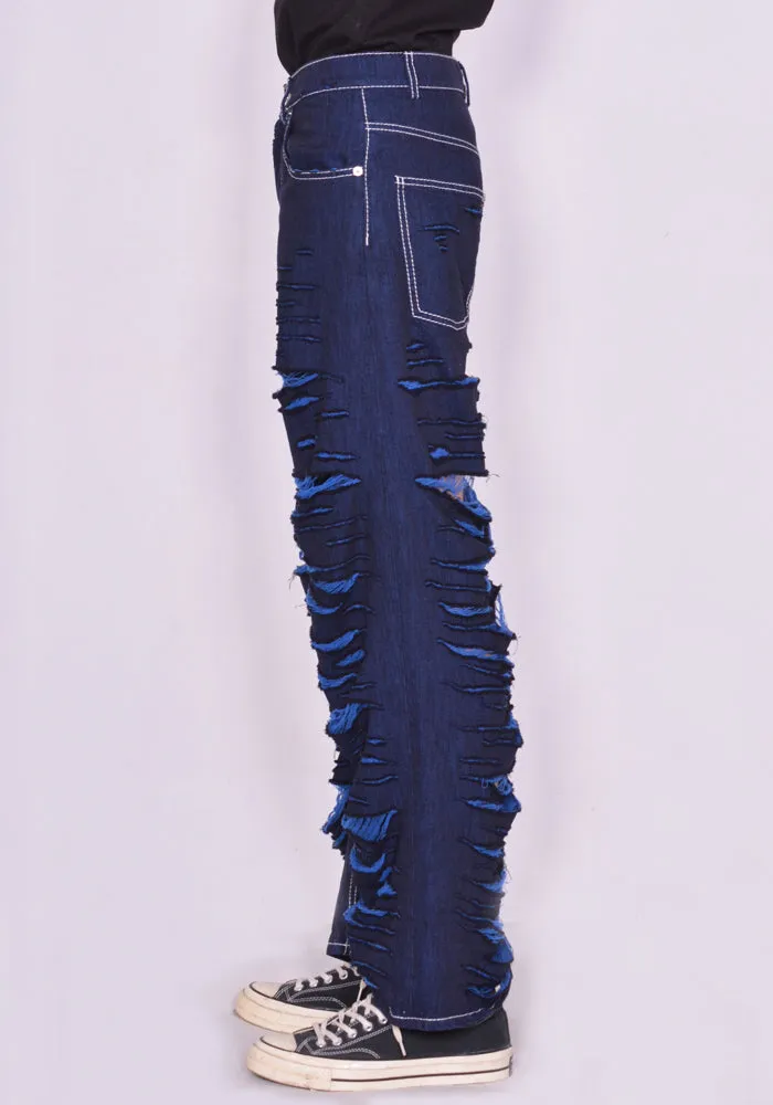 MARNI PUJU0060Y0 SLASHED WIDE DENIM TROUSERS BLUE