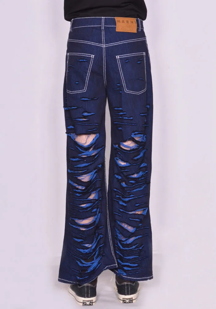 MARNI PUJU0060Y0 SLASHED WIDE DENIM TROUSERS BLUE