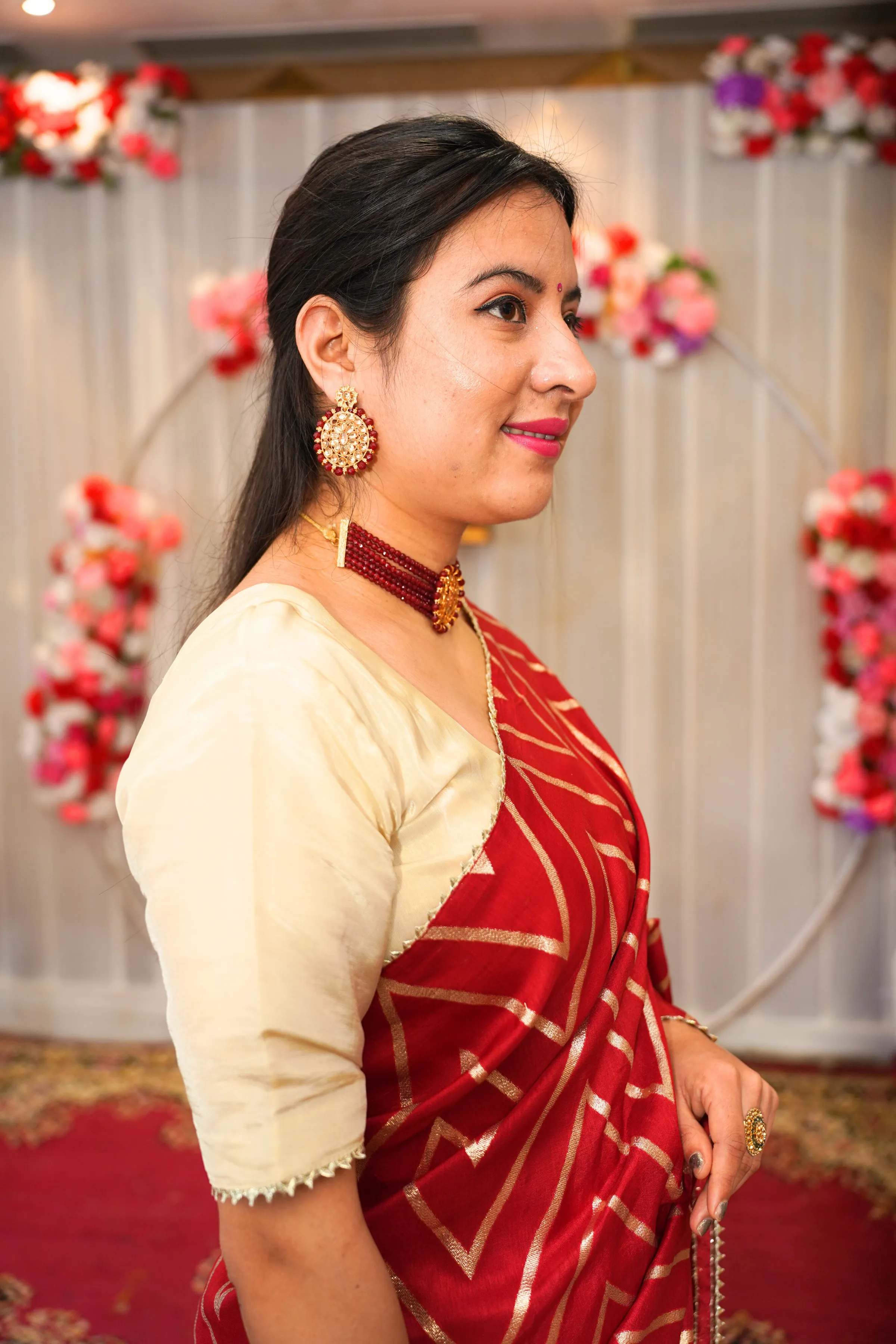 Maroon Gold Pre-Draped Silk Saree with Blouse