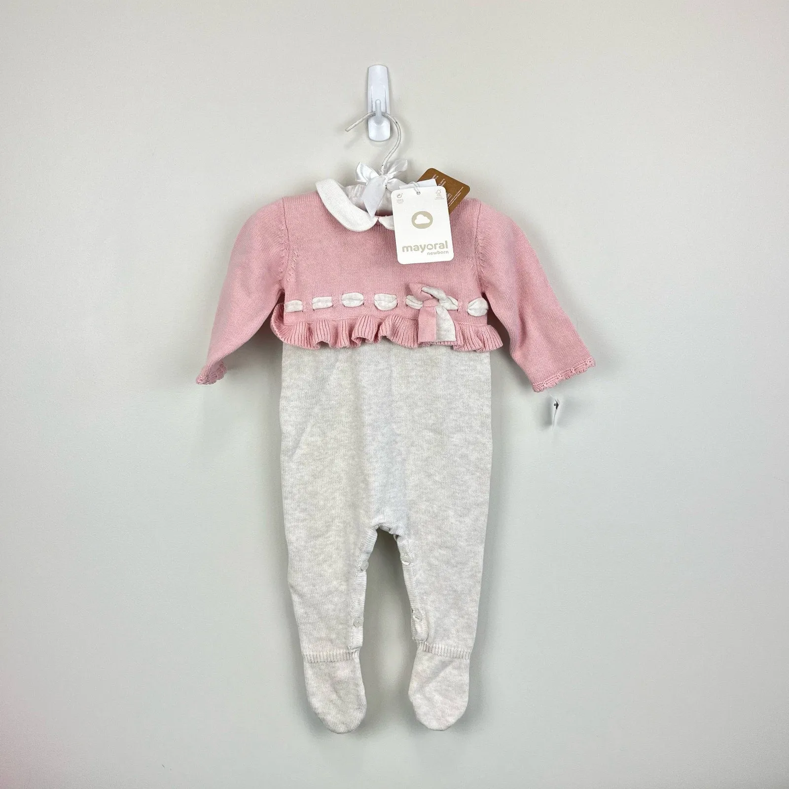 Mayoral Baby Girls Rose Knitted Bow Romper 2-4 Months NWT