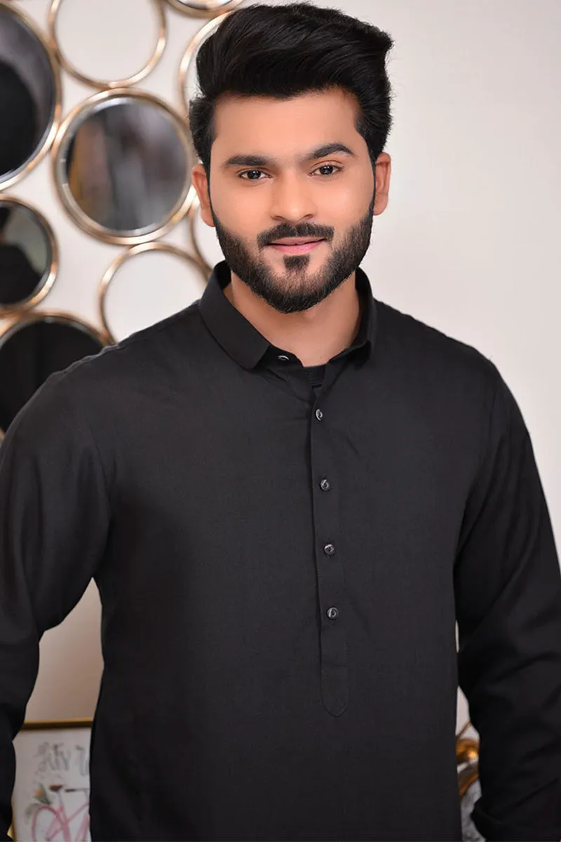 Men Wash n Wear Kameez Shalwar Black