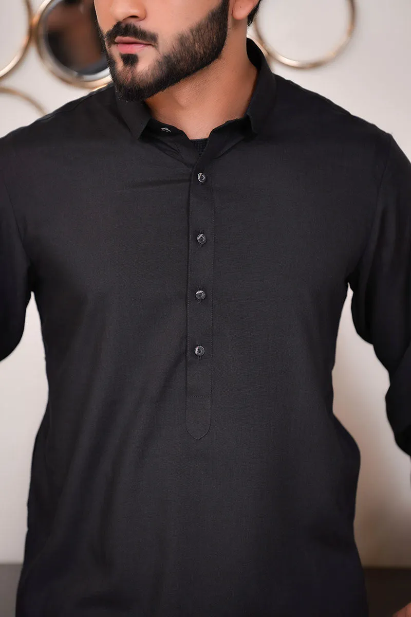 Men Wash n Wear Kameez Shalwar Black