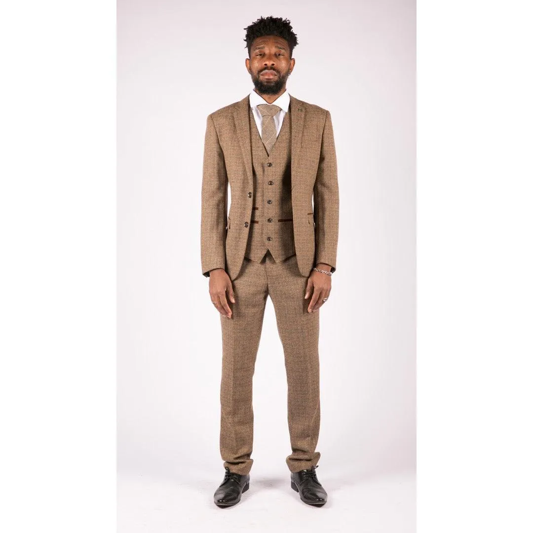 Mens 3 Piece Suit Tweed Check Vintage Retro Tailored Fit 1920s