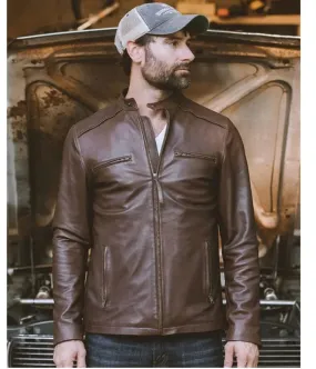 Men's Brown Thompson Leather Moto Jacket